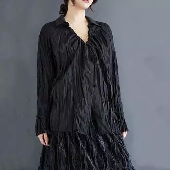 Длинные рукава свободного покроя винтажные плиссированные рубашки и блузки для блузок Повседневные свободные топы весна-осень женские рубашки на пуговицах