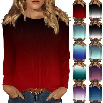 Длинные рукава топы для женщин футболка повседневные принты топы футболка круглый вырез пуловер блузка S