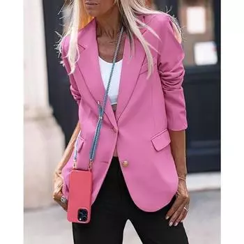 Длинные рукава женские блейзеры костюм однотонный профессиональный приталенный пиджак женские пальто S красный