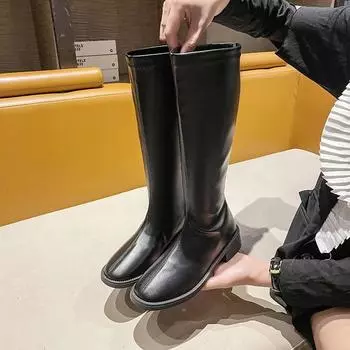 Длинные сапоги цвета молочного цвета, женские сапоги до колена, осенне-зимние, из тонкого бархата, с длинным бочонком сзади, с застежкой-молнией 40