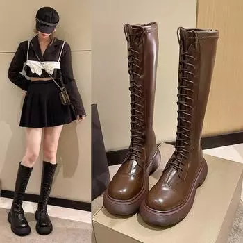 Длинные сапоги Модные и удобные женские тонкие высокие сапоги Ботинки Длинные сапоги Белые рыцарские сапоги Обувь 35 коричневый