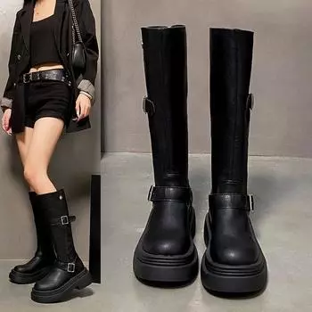Длинные сапоги женские модели осень новые ретро толстый каблук толстая подошва повседневные рыцарские сапоги женские 35 коричневый