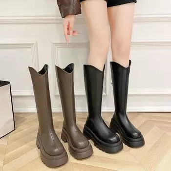 Длинные сапоги женские толстые сапоги до колена высокие рыцарские сапоги узкие сапоги с V-образным вырезом 35 хаки