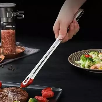 Длинные щипцы для гриля из нержавеющей стали, зажим для стейка на гриле, нескользящая ручка, кухонный инструмент для приготовления пищи на гриле, аксессуары для выпечки S серебряный