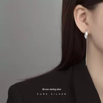 «Длинные серьги Blue Leaf — нишевый дизайн, серебро 925 пробы, тренд 2021 года» ES1873 золотой