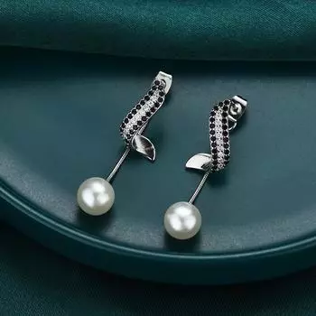 Длинные серьги-цепочки с черным камнем, серьги-подвески с жемчугом для женщин