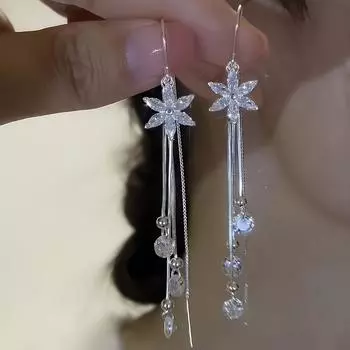 Длинные серьги-цветы с кисточками Niche Design Shiny Premium Earrings EZ-8153