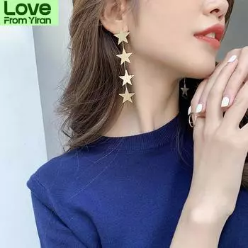 Длинные серьги для женщин в стиле «Модные звезды», золотые серьги, простые ювелирные изделия