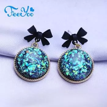 Длинные серьги FEEYOO для женщин и девочек, модные зеленые серьги с цветком, ювелирные изделия, подарок разноцветный