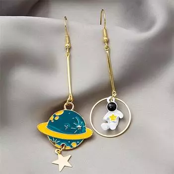 Длинные серьги-гвоздики астронавта, универсальные, Луна, Земля, без зажимов для ушей золотой