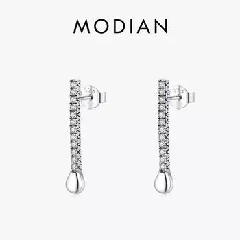 Длинные серьги-гвоздики MODIAN из стерлингового серебра 925 пробы с нежным блестящим цирконием для женщин, свадебные и помолвочные ювелирные изделия серебряный