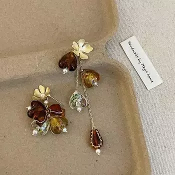 Длинные серьги-гвоздики с бахромой в виде цветка любви в стиле Майяра, асимметричные универсальные серьги для женщин в нишевом дизайне