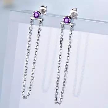 Длинные серьги-гвоздики с круглыми кисточками из стерлингового серебра 925 пробы с аметистом фиолетовый