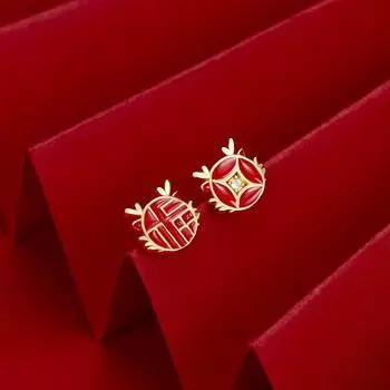 Длинные серьги-гвоздики Yingfu из стерлингового серебра 925 пробы с эпоксидной смолой, женские серьги с династийным дизайном, монеты, серьги с красным драконом по зодиаку натального года 925 Silver