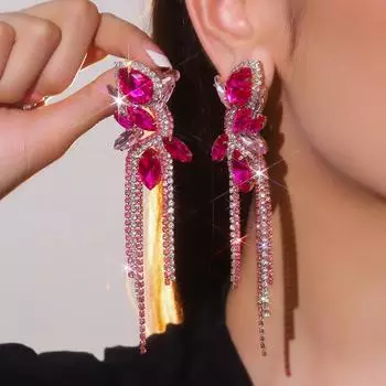 Длинные серьги из блестящего цветного стекла со стразами для женщин, элегантные серьги-кисточки в форме банта
