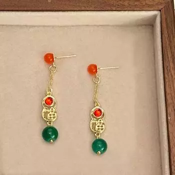 Длинные серьги из искусственного нефрита с кисточками в стиле ретро в темпераментном дворцовом стиле для женщин