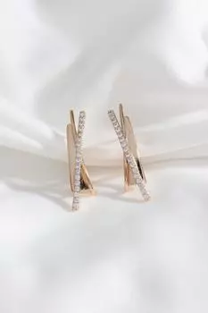 Длинные серьги из стали с камнями золотого цвета