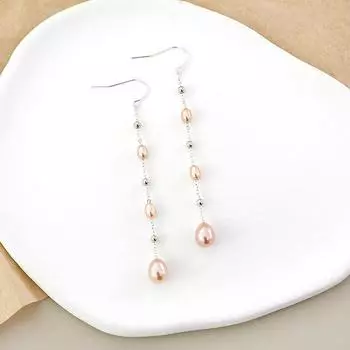 Длинные серьги из стерлингового серебра 925 пробы с натуральным пресноводным жемчугом, модные корейские украшения для девочек белый