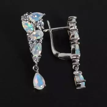 Длинные серьги из стерлингового серебра 925 пробы с опалом, натуральный эфиопский опал, драгоценные камни 2,68 карата, изысканные украшения для женщин, хороший подарок белый