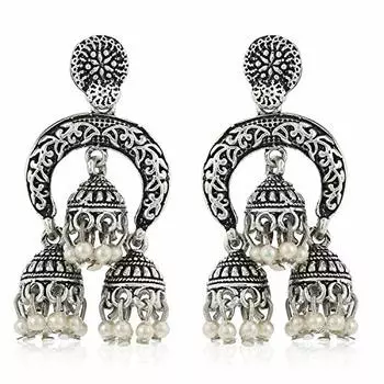 Длинные серьги Jhumka с кисточками Estele из оксидированной посеребренной латуни для женщин и девочек