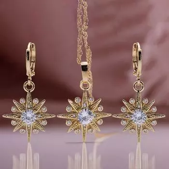 Длинные серьги-капли цвета розового золота, кулон, серьги с анисовой звездой, ожерелье, наборы для женщин