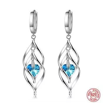 Длинные серьги-капли из серебра 925 пробы с полыми синими кристаллами для женщин, модные свадебные украшения, подарок