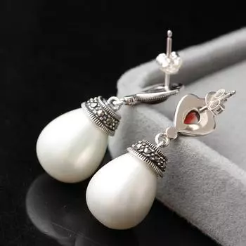 Длинные серьги-капли из стерлингового серебра 925 пробы, инкрустированные бусинами, женские винтажные серьги ручной работы из тайского серебра