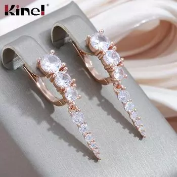 Длинные серьги-капли Kinel с блестящим кубическим цирконием, модные английские серьги цвета розового золота розового золота