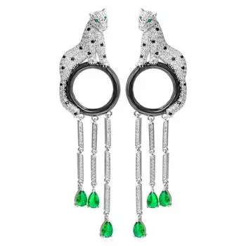 Длинные серьги-капли с головой леопарда, изумрудной огранкой и кисточкой, серебряные серьги 925 цвета с иглой, серьги с животными для женщин, дизайнерские украшения