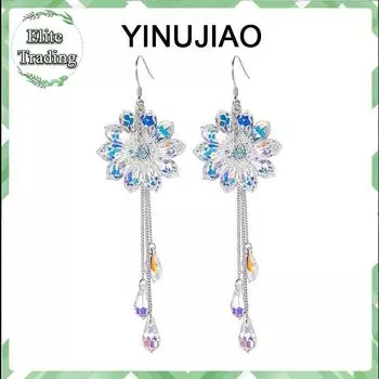 Длинные серьги-капли с кисточками из австрийского серебра 925 пробы ручной работы A pair of earrings