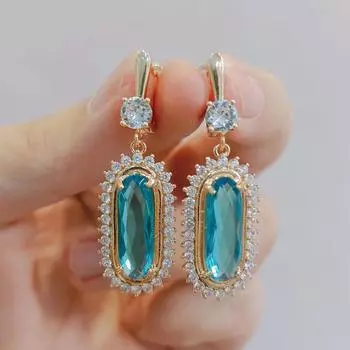 Длинные серьги-капли с синим овальным цирконием для женщин, новинка 2023 года, модные серьги золотого цвета, свадебные ювелирные аксессуары, аксессуары синий