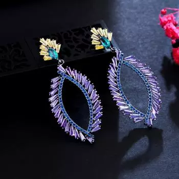 Длинные серьги-капли WWJ Dazzling Purple с кубическим цирконием аметист