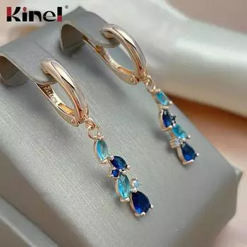 Длинные серьги Kinel Blue Water Drop для женщин розового золота
