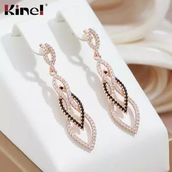Длинные серьги Kinel для женщин, черный кубический циркон с твердым покрытием