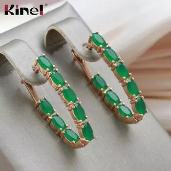 Длинные серьги Kinel Green Zircon с полным покрытием, винтажные свадебные украшения из розового золота розового золота