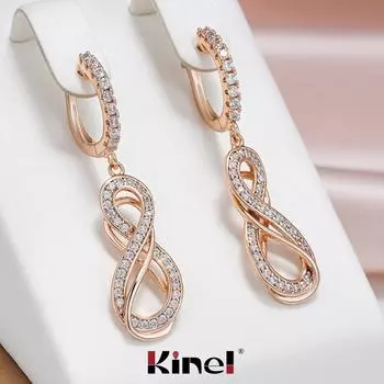 Длинные серьги Kinel с блестящим цирконием для женщин, винтажные висячие серьги, изысканные ювелирные изделия розового золота