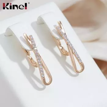 Длинные серьги Kinel с цирконием для женщин, ювелирные изделия с каплями воды цвета розового золота