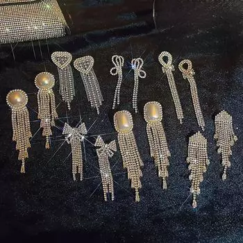 Длинные серьги-кисточки из серебра 925 пробы с бриллиантовым бантом — изысканный и элегантный дизайн для женщин A609 серебряный