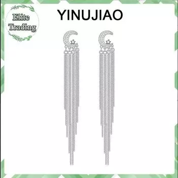 Длинные серьги-кисточки из стерлингового серебра 925 пробы Простые серьги-кисточки с цепочкой в виде луны A pair of earrings