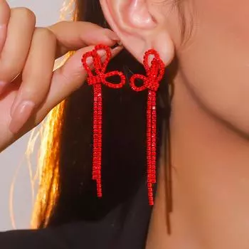 Длинные серьги-кисточки красного цвета с электрофорезом для женщин, изысканные серьги в форме банта высокого класса