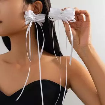 Длинные серьги-кисточки с бантиком, длинные серьги-кисточки в балетном стиле, свадебные