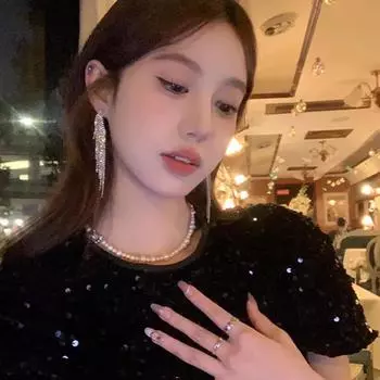 Длинные серьги-кисточки с бриллиантами 2025 года: Роскошный корейский дизайн для женщин Diamond Tassel золотой