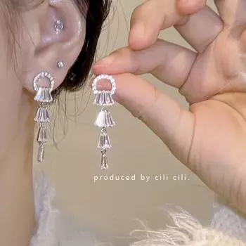 Длинные серьги-кисточки с цирконием Celebrity - элегантная, блестящая геометрическая мода для женщин A2151 серебряный