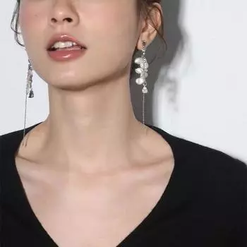 Длинные серьги-кисточки с лепестками барочного жемчуга и каплями воды из циркона, высококачественные серьги