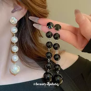 Длинные серьги-кисточки с серебряными иглами и бриллиантами и жемчугом — европейский и американский стиль, смелый модный дизайн высокого класса для женщин Silver Needle чёрный