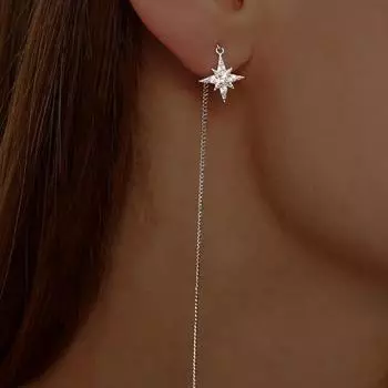 Длинные серьги-кисточки серебристого цвета для женщин и девочек, блестящие серьги в виде восьмиконечной звезды из циркония, простые элегантные украшения серебряный