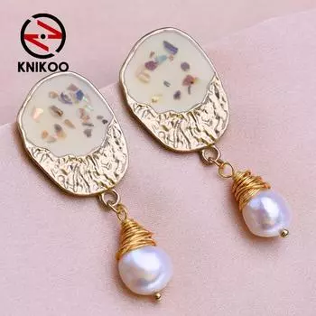 Длинные серьги KNIKOO с геометрическим узором для женщин, модные серьги с цветочным жемчугом, ювелирные изделия для свадебной вечеринки, подарки, серьги-капли A