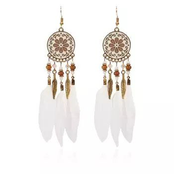 Длинные серьги-крючки в виде перьев в стиле ретро, ручная работа, бахрома в виде листьев, ювелирные изделия для путешествий и фотографий