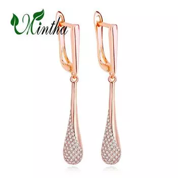 Длинные серьги MINTHA, модные серьги-клипсы цвета розового золота для свадьбы и помолвки, ювелирные изделия с кубическим цирконием для женщин, свадебные серьги-капли A