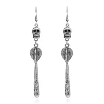 Длинные серьги на Хэллоуин. Креативные универсальные серьги-крючки с подвеской в виде черепа. бронзовый